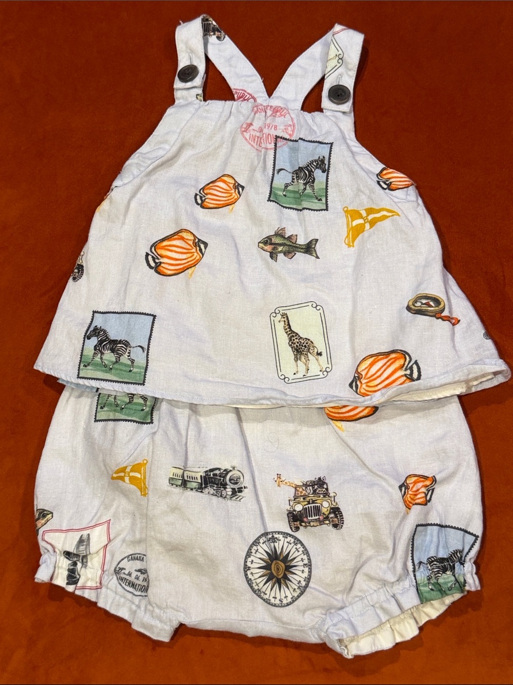 Banana Republic Light Blue Linen Safari Print Baby Girls' Two-Piece Set